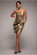 Goddiva Fan Pleated Boobtube Scuba Crepe Mini - Gold