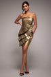 Goddiva Fan Pleated Boobtube Scuba Crepe Mini - Gold