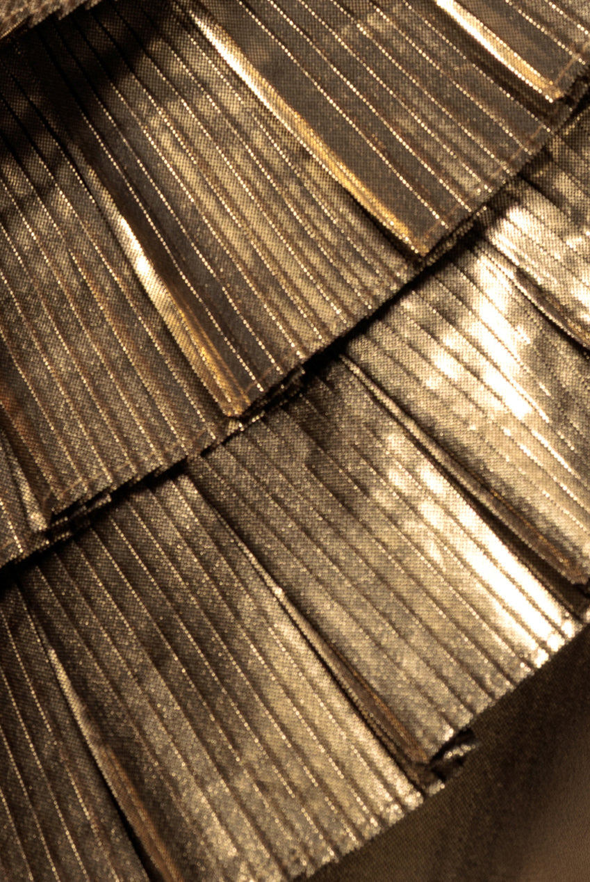 Goddiva Fan Pleated Boobtube Scuba Crepe Mini - Gold