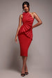 Goddiva One Shoulder Pleated Fan Midi Dress - Red