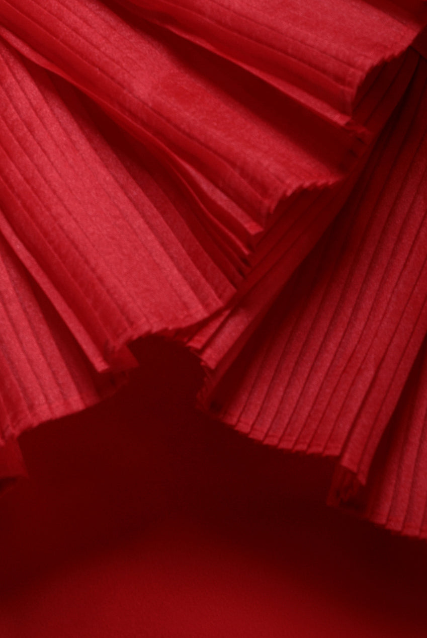 Goddiva One Shoulder Pleated Fan Midi Dress - Red