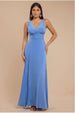 Goddiva Diamante & Scalloped Lace Neck Maxi Dress - Cornflower Blue