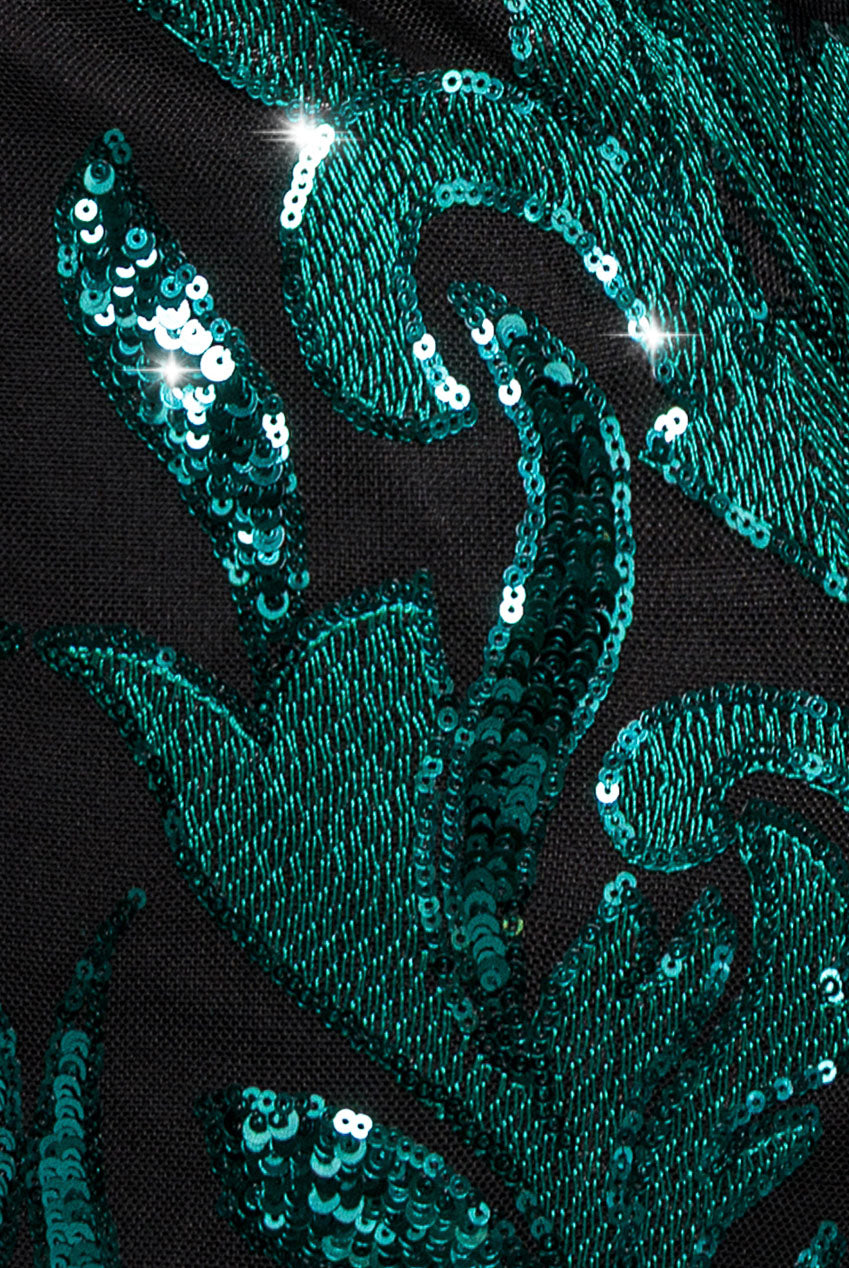 Goddiva Plus Square Neck Scalloped Embroidered Sequin Midi Dress - Emerald Green