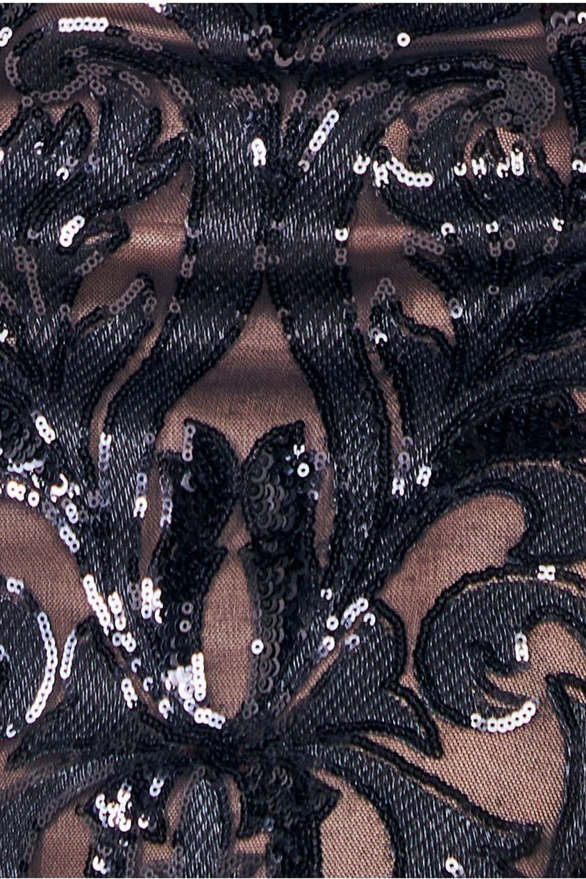 Goddiva Square Neck Scalloped Embroidered Sequin Midi Dress - Black