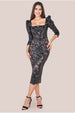Goddiva Square Neck Scalloped Embroidered Sequin Midi Dress - Black