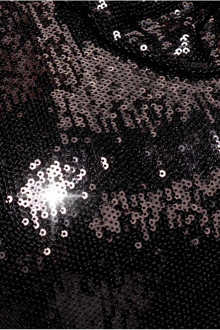 Goddiva Liquid Sequin Halterneck Mini Dress With Corsage - Black