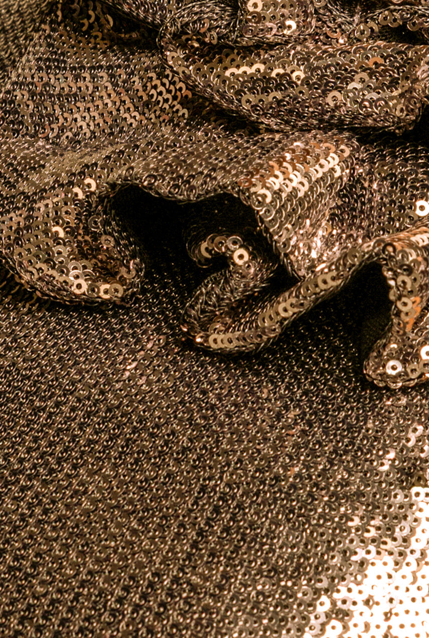 Goddiva Liquid Sequin Halterneck Mini With Corsage - Gold