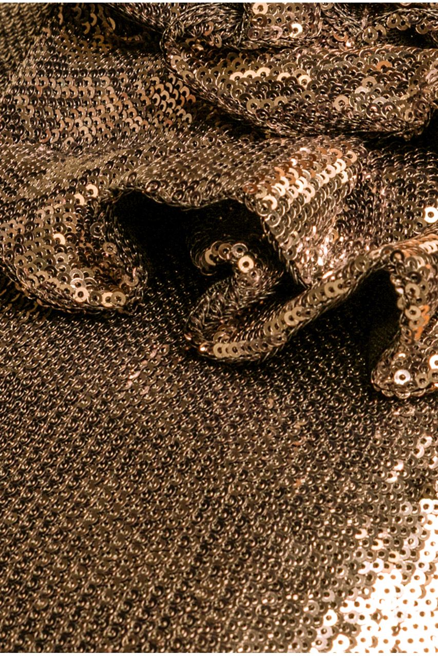 Goddiva Liquid Sequin Halterneck Mini With Corsage - Gold