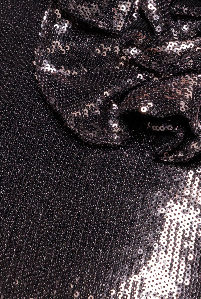 Goddiva Liquid Sequin Halterneck Mini With Corsage - Silver