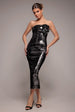 Goddiva Liquid Sequin Boobtube Midaxi With Corsage - Black