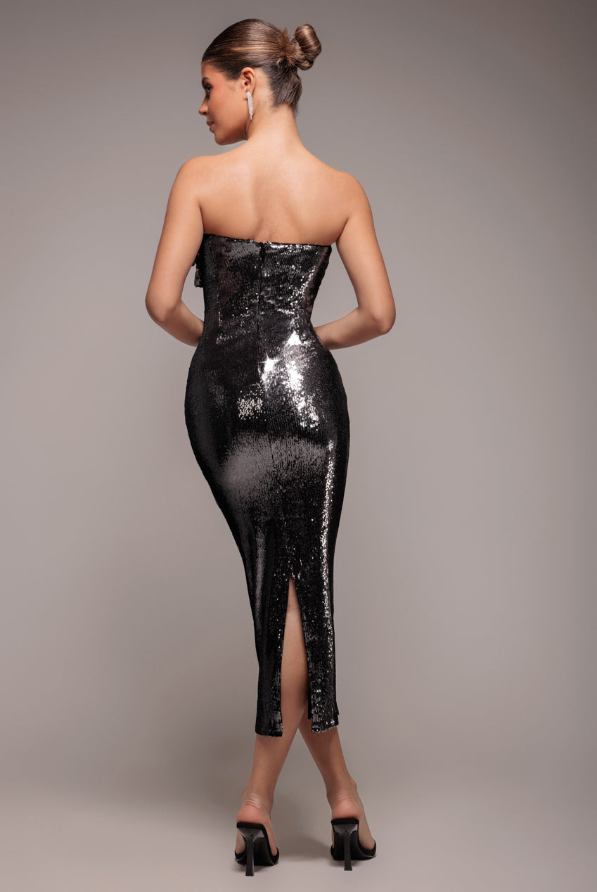 Goddiva Liquid Sequin Boobtube Midaxi With Corsage - Black