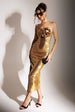 Goddiva Liquid Sequin Boobtube Midaxi With Corsage - Gold