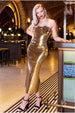 Goddiva Liquid Sequin Boobtube Midaxi With Corsage - Gold