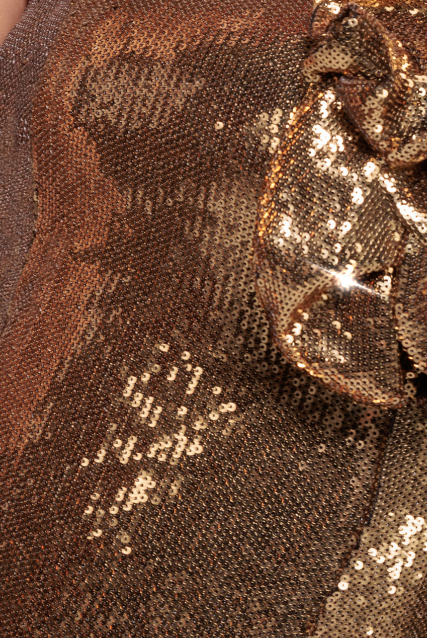 Goddiva Liquid Sequin Boobtube Midaxi With Corsage - Gold