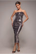 Goddiva Liquid Sequin Boobtube Midaxi With Corsage - Silver