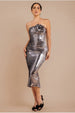 Goddiva Liquid Sequin Boobtube Midaxi With Corsage - Silver