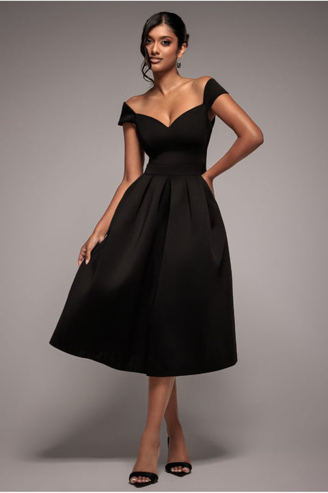 Goddiva Scuba Foam Skater Midi Dress - Black