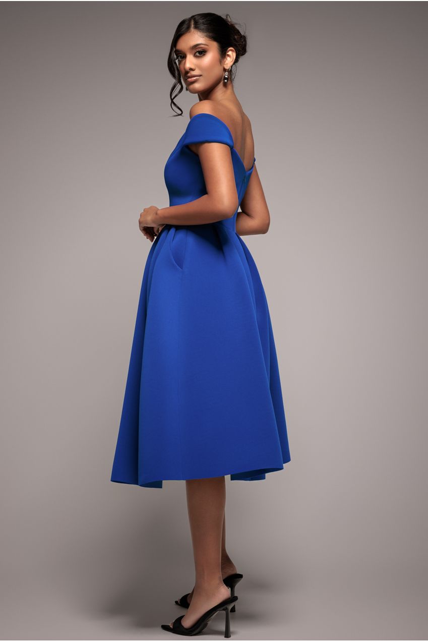 Goddiva Scuba Foam Skater Midi Dress - Royal Blue