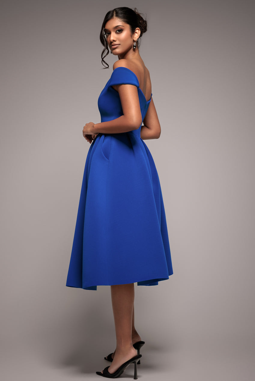 Goddiva Scuba Foam Skater Midi Dress - Royal Blue