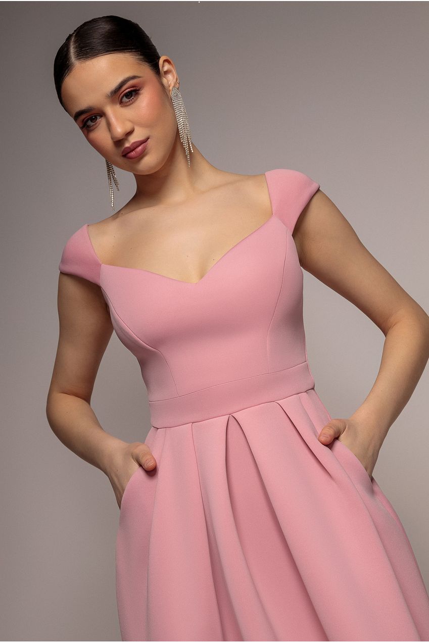 Goddiva Scuba Foam Skater Midi Dress - Blush Pink