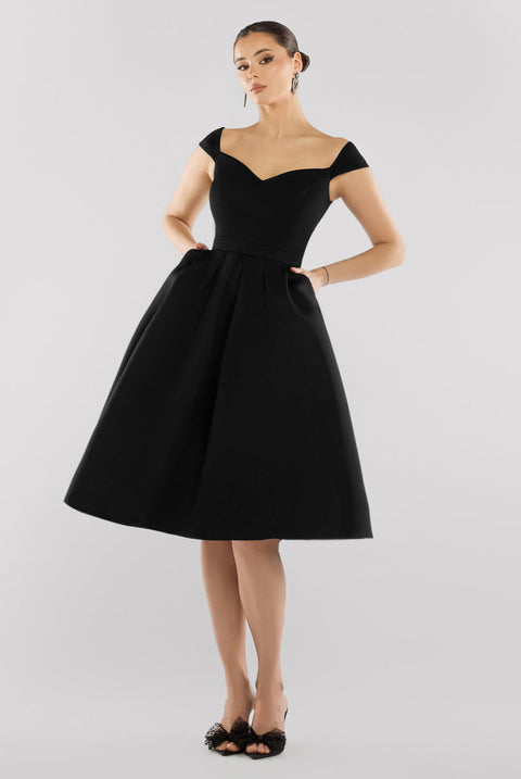 Goddiva Scuba Foam Skater Midi Dress - Black
