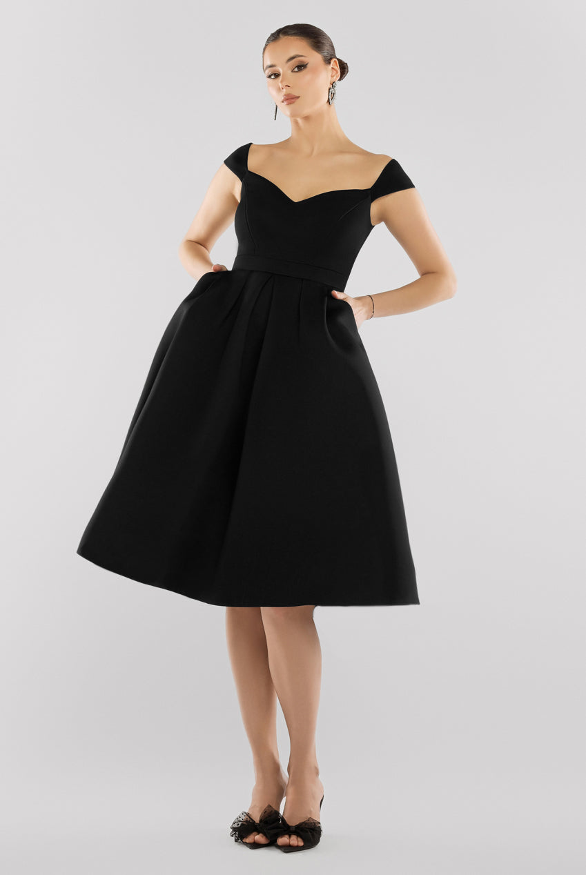 Goddiva Scuba Foam Skater Midi Dress - Black