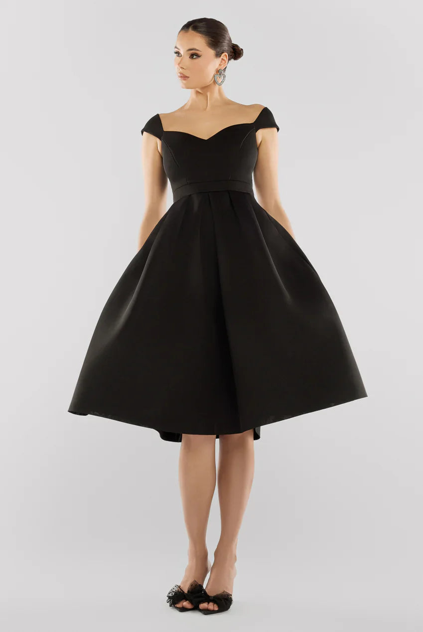 Goddiva Scuba Foam Skater Midi Dress - Black