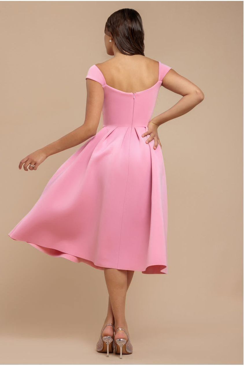 Goddiva Scuba Foam Skater Midi Dress - Blush Pink