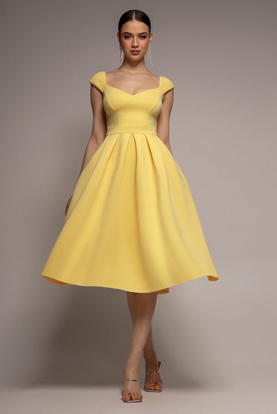 Lemon - Goddiva Scuba Foam Skater Midi Dress - Lemon