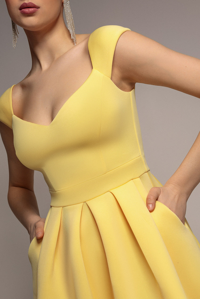 Goddiva Scuba Foam Skater Midi Dress - Lemon