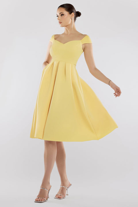 Goddiva Scuba Foam Skater Midi Dress - Lemon