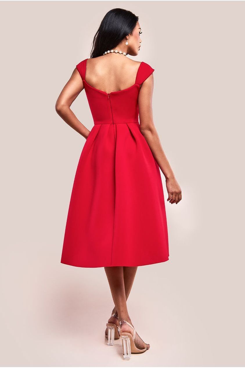 Goddiva Scuba Foam Skater Midi Dress - Red