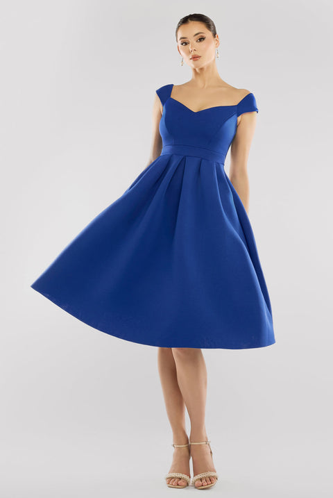 Goddiva Scuba Foam Skater Midi Dress - Royal Blue