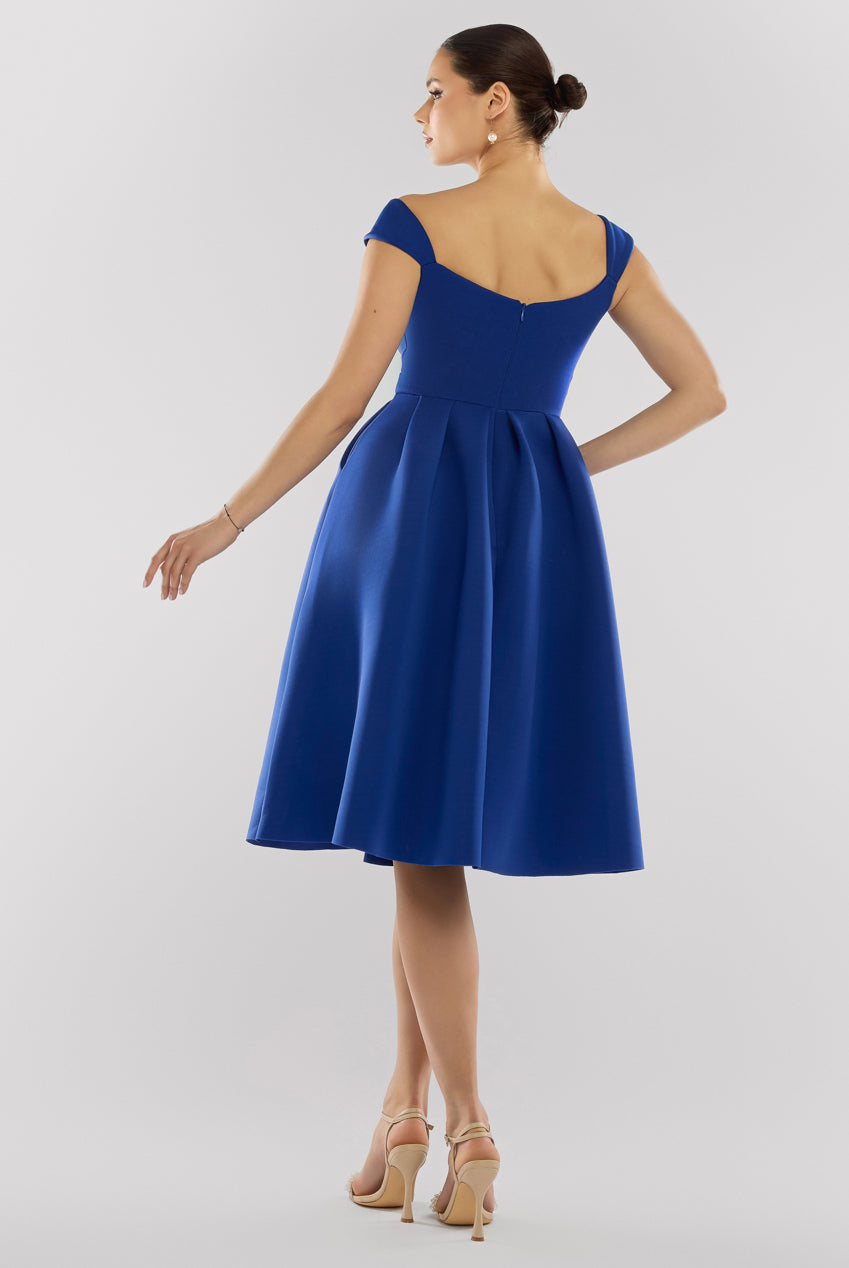 Goddiva Scuba Foam Skater Midi Dress - Royal Blue