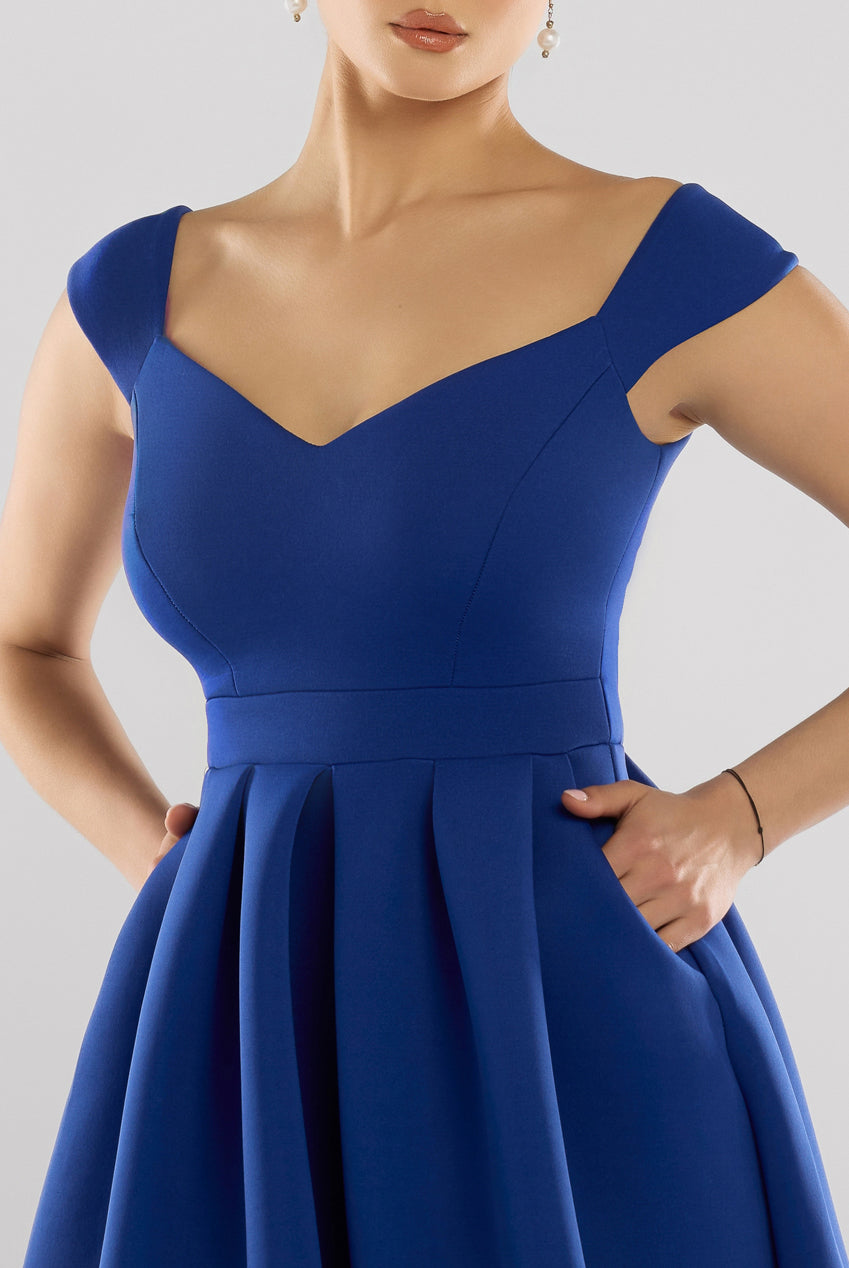 Goddiva Scuba Foam Skater Midi Dress - Royal Blue