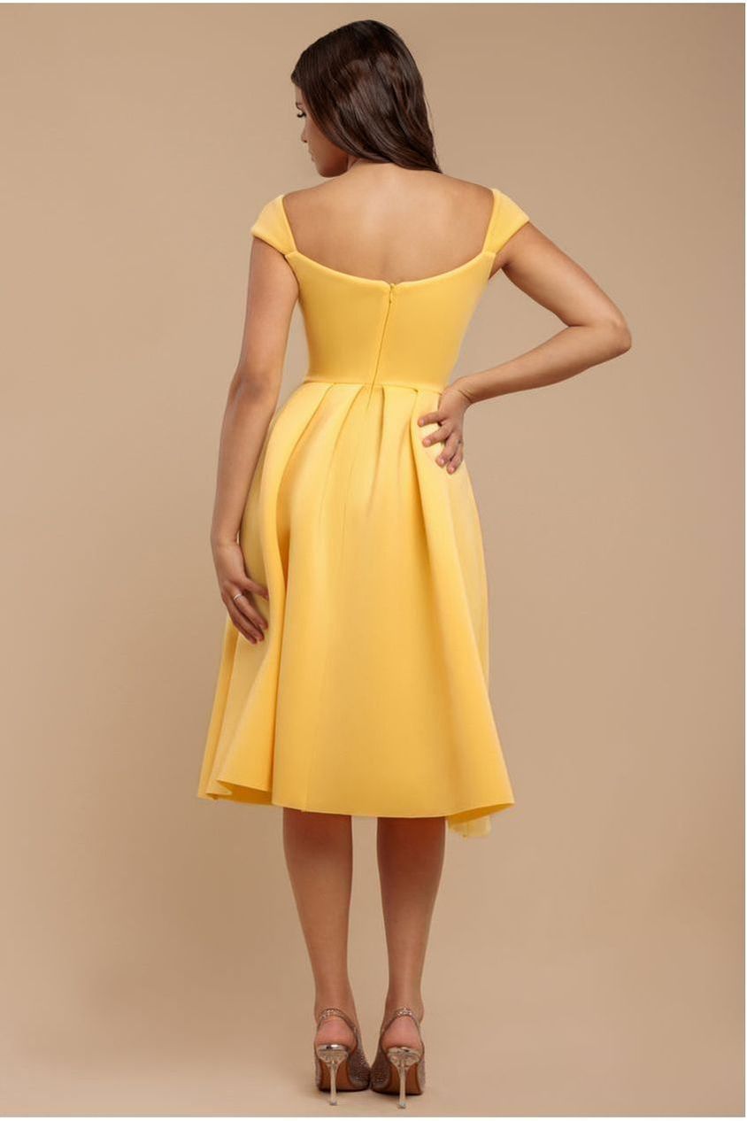 Goddiva Scuba Foam Skater Midi Dress - Lemon