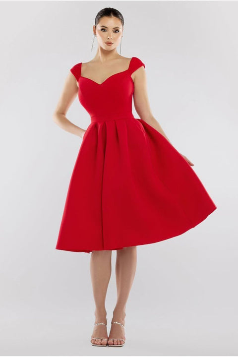 Goddiva Scuba Foam Skater Midi Dress - Red