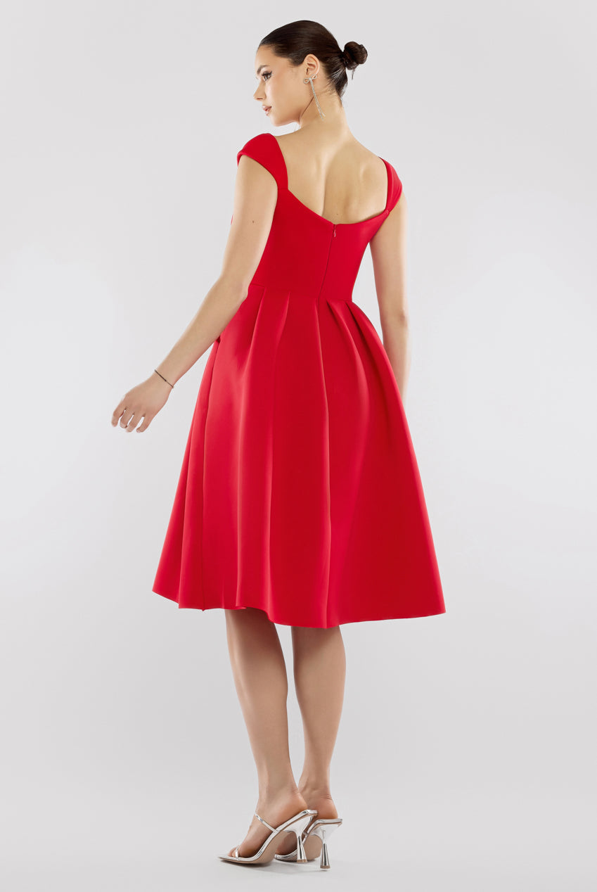 Goddiva Scuba Foam Skater Midi Dress - Red