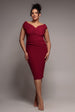 Goddiva Plus Scuba Bardot Pleated Midi Dress - Wine