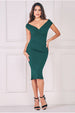 Goddiva Scuba Bardot Pleated Midi Dress - Emerald Green