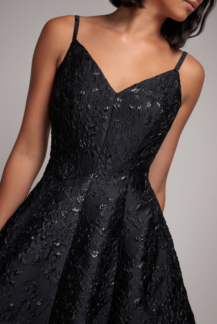 Goddiva Jacquard Sleeveless A-line Midi Dress - Black