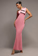 Goddiva One Shoulder Satin Bow Scuba Crepe Maxi Dress - Blush