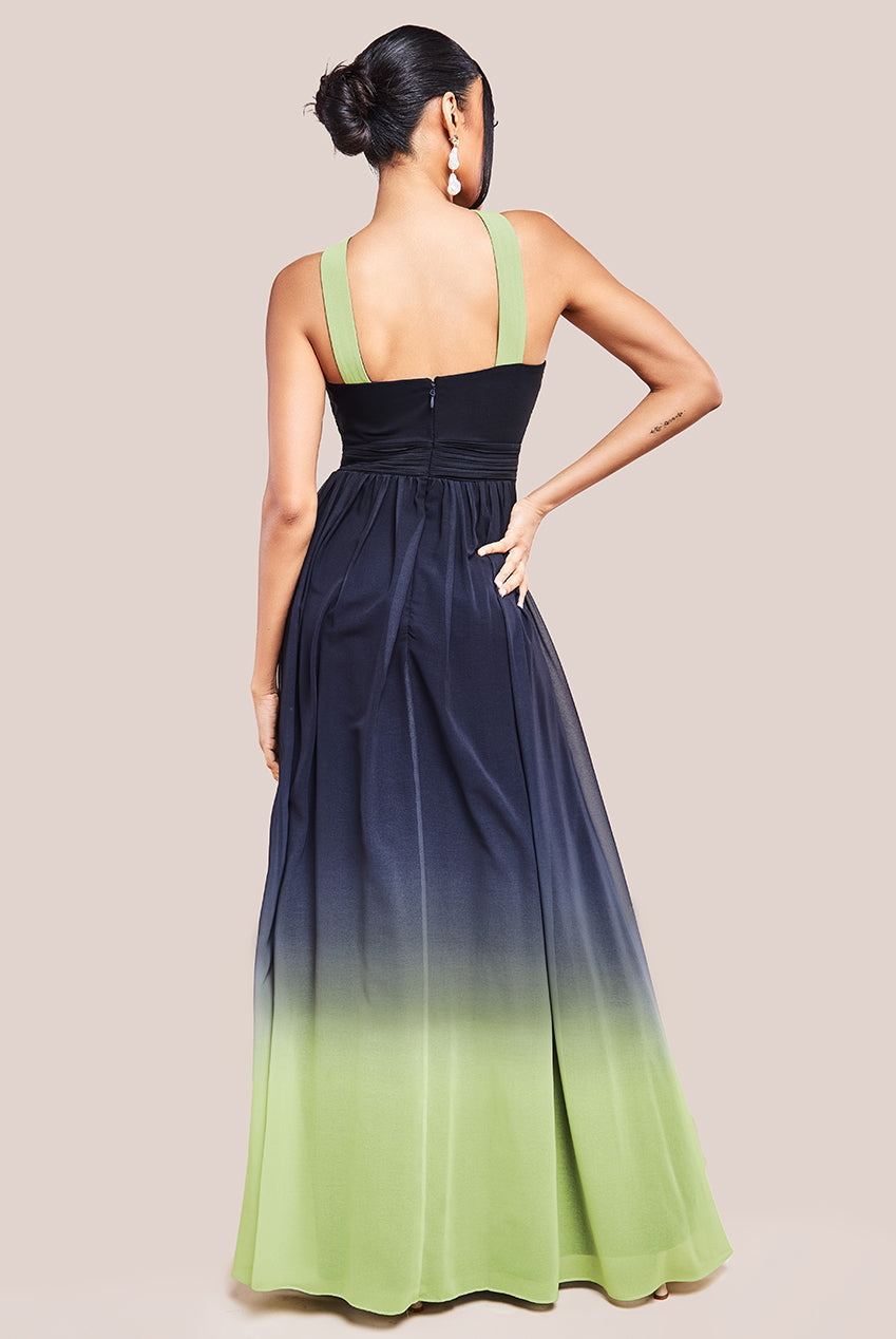 Goddiva Ombre Cross Front Pleated Maxi Dress - Lime Ombre