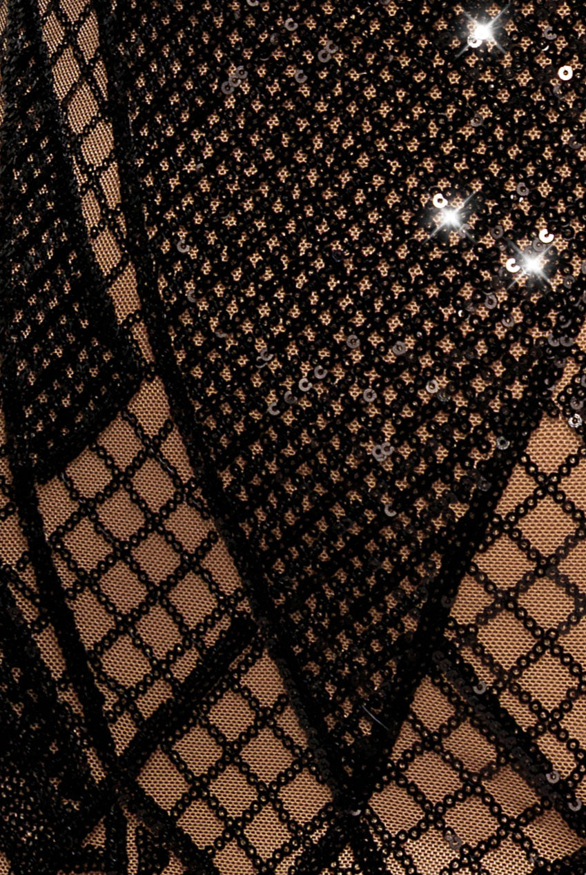 Goddiva Geometric Sequin Plunge Midi - Black