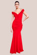 Goddiva Off The Shoulder Frill Gathered Maxi Dress - Red