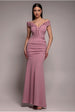 Goddiva Off The Shoulder Frill Gathered Maxi Dress - Rose Pink