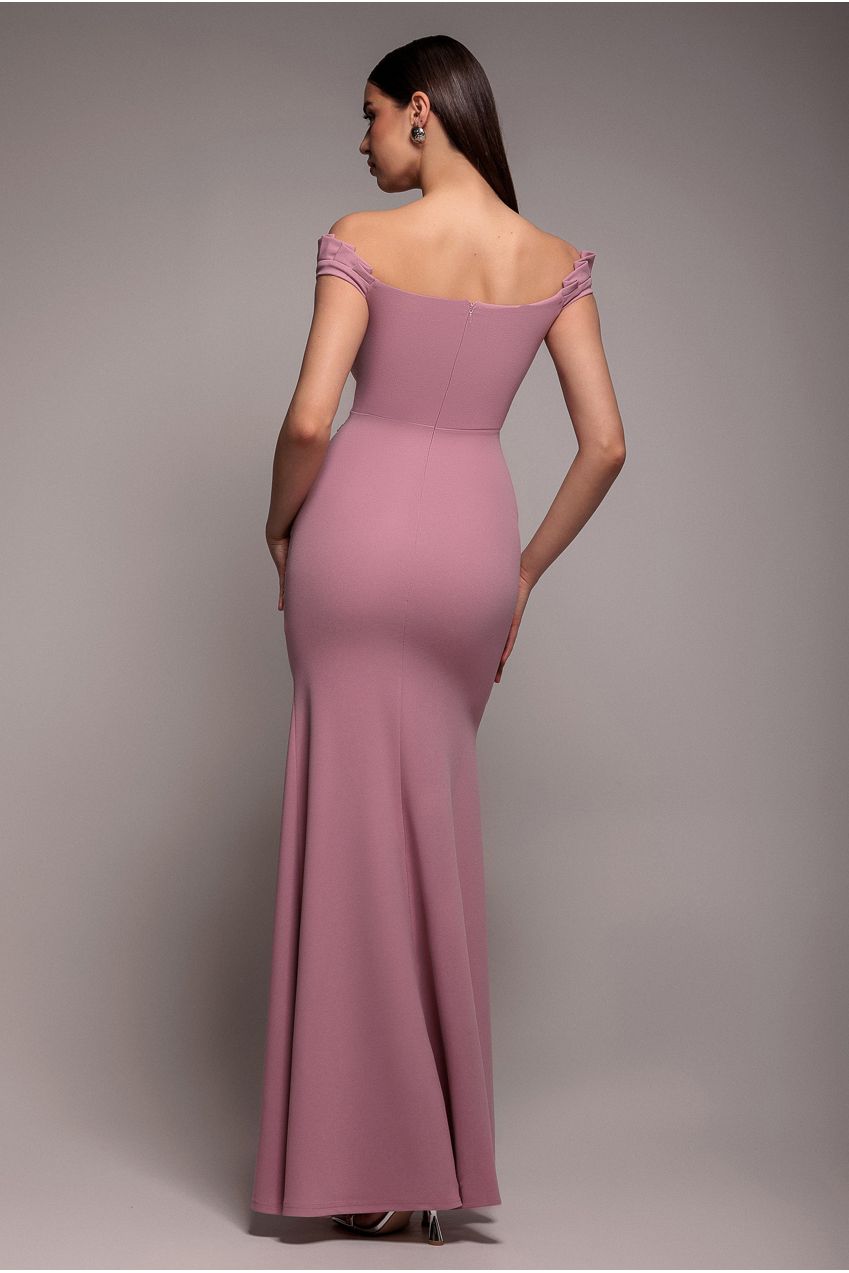 Goddiva Off The Shoulder Frill Gathered Maxi Dress - Rose Pink