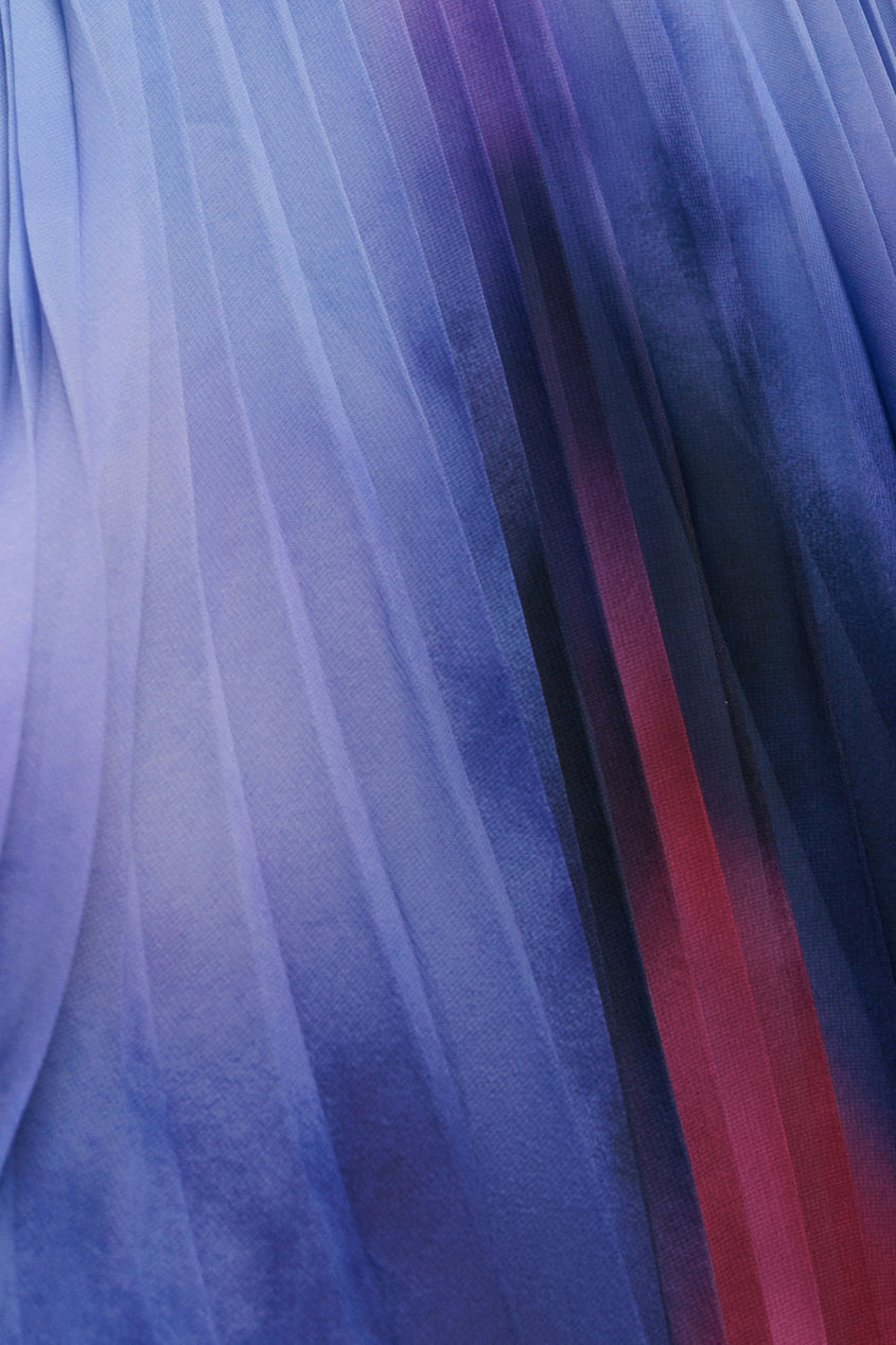 Goddiva Wavy Ombre A-Line Chiffon Maxi Dress - Blue