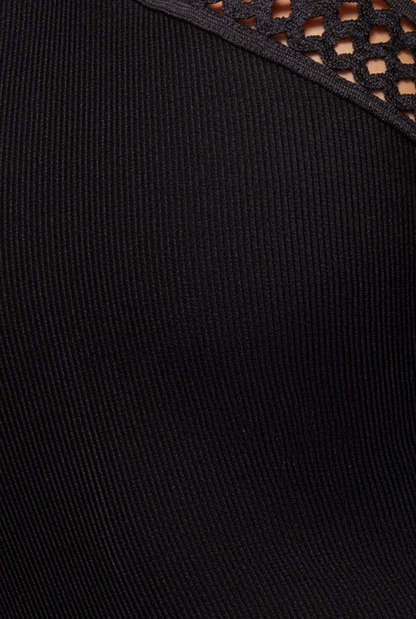 Goddiva Ribbed Criss Cross Halter Neck Maxi Dress With Thigh Split - Black