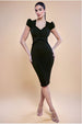 Goddiva Cap Sleeve Frill Edge Midi Dress - Black